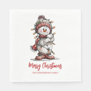 Merry Christmas Lights Snowman Napkin