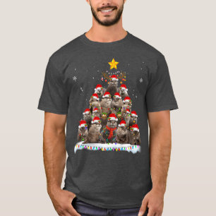 Merry Christmas Lights Tree Otter Santa Decoration T-Shirt