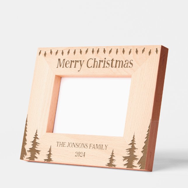Merry Christmas Lights Trees Family Wooden Etched Frames (Left)