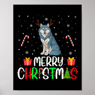 Merry Christmas Lights Wolf Reindeer Hat Xmas Pjs  Poster