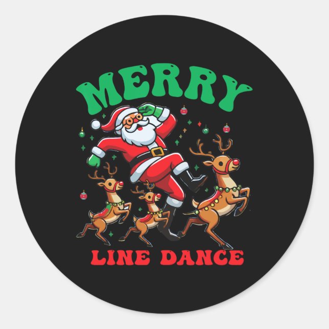 Merry Christmas Line Dance Line Dancing Santa And  Classic Round Sticker (Front)