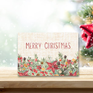 Merry Christmas Linen - Cosy Winter Florals Holiday Card
