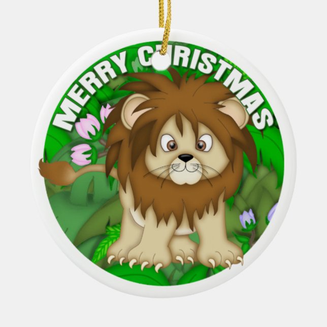 Merry Christmas Lion Ceramic Tree Decoration (Front)