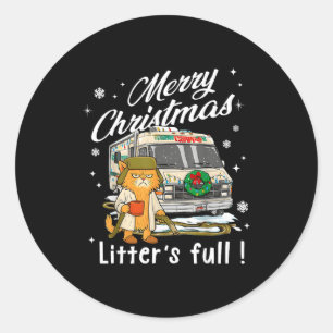 Merry Christmas Litter’s Full Funny Cat Lover Sarc Classic Round Sticker