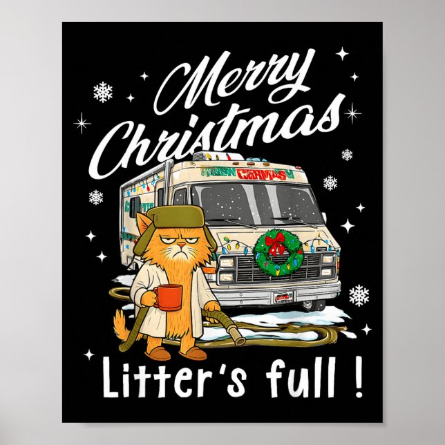 Merry Christmas Litter’s Full Funny Cat Lover Sarc Poster (Front)