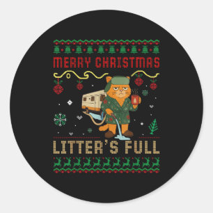 Merry Christmas Litter’s Full Funny Cat Xmas Ugly Classic Round Sticker