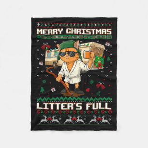 Merry Christmas Litter's Full Funny Cat Ugly Xmas Fleece Blanket