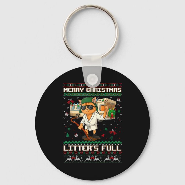 Merry Christmas Litter's Full Funny Cat Ugly Xmas  Key Ring (Front)