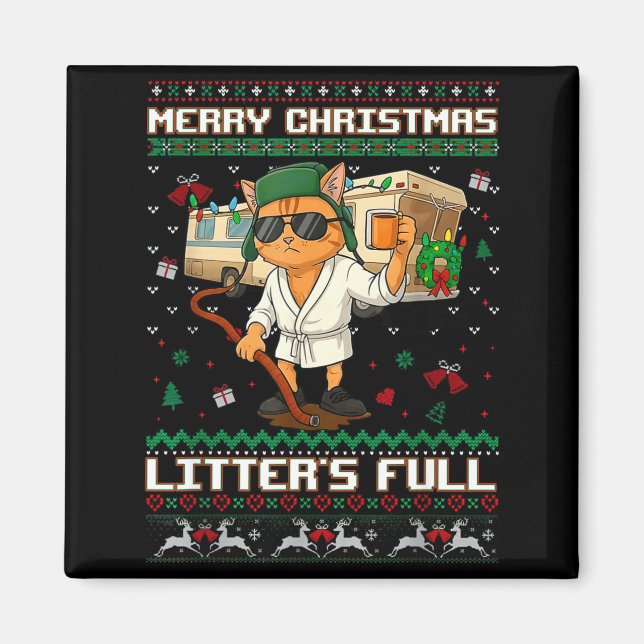 Merry Christmas Litter's Full Funny Cat Ugly Xmas  Magnet (Front)