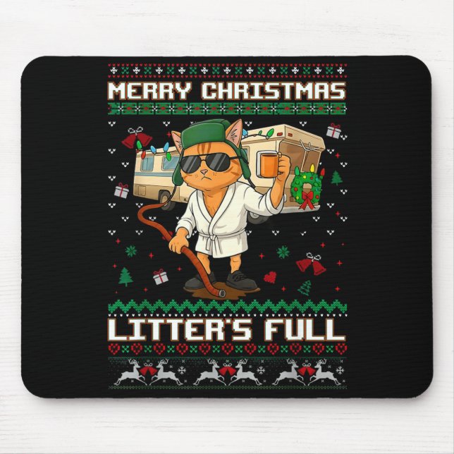 Merry Christmas Litter's Full Funny Cat Ugly Xmas  Mouse Mat (Front)
