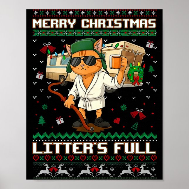 Merry Christmas Litter's Full Funny Cat Ugly Xmas  Poster (Front)