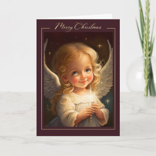 Merry Christmas. Little Angel Painting Holiday Card