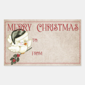 Merry Christmas | Little Bird in Green Hat Rectangular Sticker