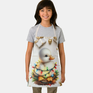 Merry Christmas Little Duckling Tangled In Lights Apron