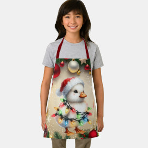 Merry Christmas Little Duckling Tangled In Lights Apron