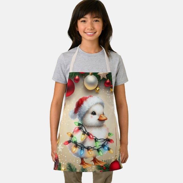 Merry Christmas Little Duckling Tangled In Lights Apron (Insitu)