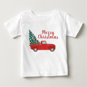 Merry Christmas Little Red Pickup Truck Tree Baby T-Shirt