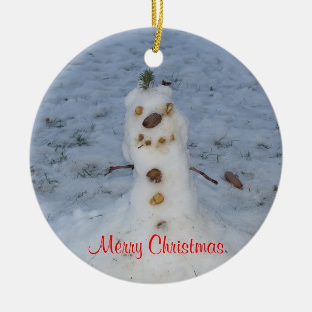 Merry Christmas Little Snowman Year Ceramic Tree Decoration (Front)