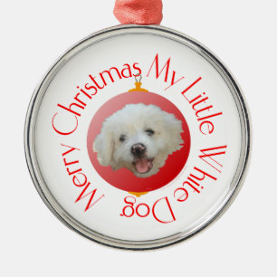 Merry Christmas Little White Dog Metal Tree Decoration