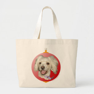 Merry Christmas Little White Dog Poodle / Bichon Large Tote Bag