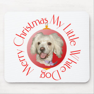 Merry Christmas Little White Dog Poodle / Bichon Mouse Mat