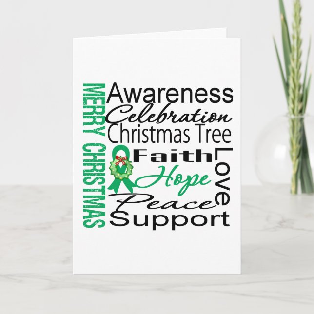 Merry Christmas Liver Cancer Ribbon Collage Holiday Card (Front)