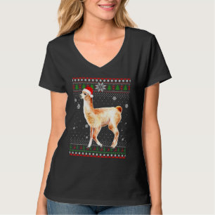 Merry Christmas Llama Hat Santa In Snow Ugly Swea T-Shirt