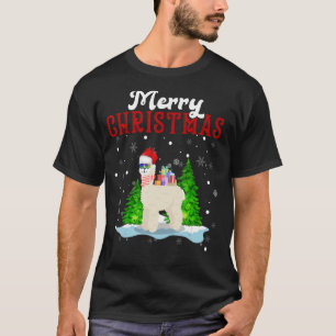 Merry Christmas Llama Santa Hat Tree Lights Llama  T-Shirt
