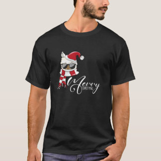 Merry Christmas Llama Santa Hat Ugly Xmas Tee Alpa