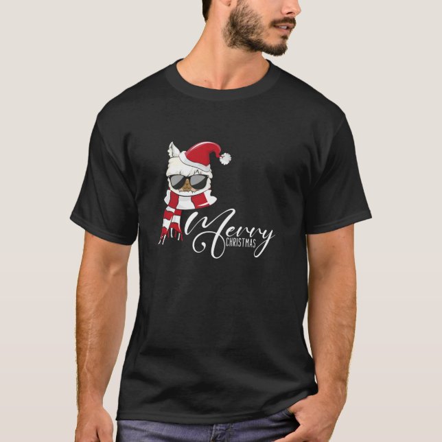 Merry Christmas Llama Santa Hat Ugly Xmas Tee Alpa (Front)