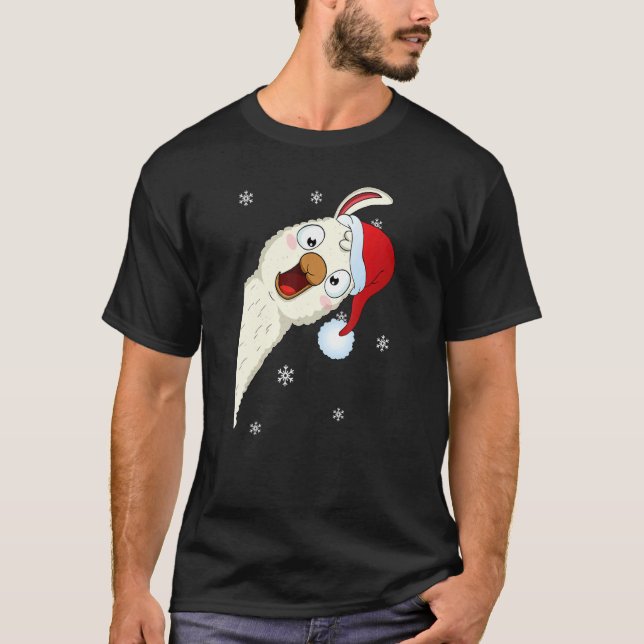 Merry Christmas Llama With Santa Hat Snow Xmas Lla T-Shirt (Front)