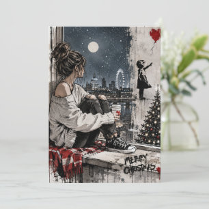 Merry Christmas London Night Skyline Flat Card