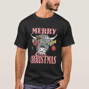 Merry Christmas Longhorn Cow Candycane Xmas Holida T-Shirt