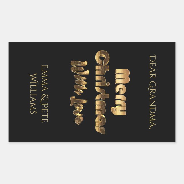 Merry Christmas Love Elegant Black Gold Typography Rectangular Sticker (Front)