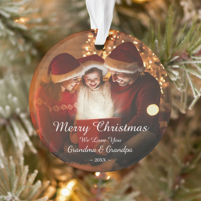 Merry Christmas Love Grandma Grandpa Photo Ornament (Tree)