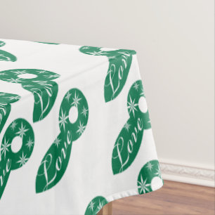 Merry Christmas Love Green White Tablecloth