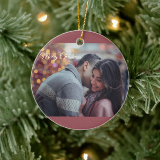 Merry Christmas Love Romantic Couple Photo Ceramic Tree Decoration