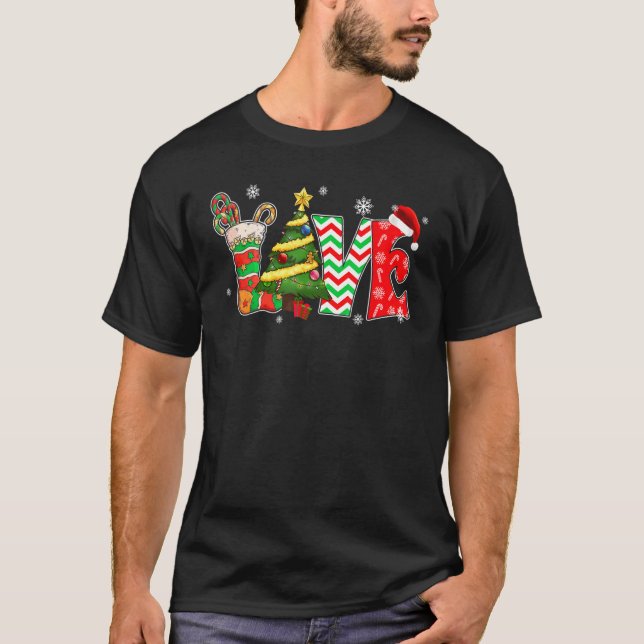 Merry Christmas Love Xmas Happy Time Pine Tree T-Shirt (Front)