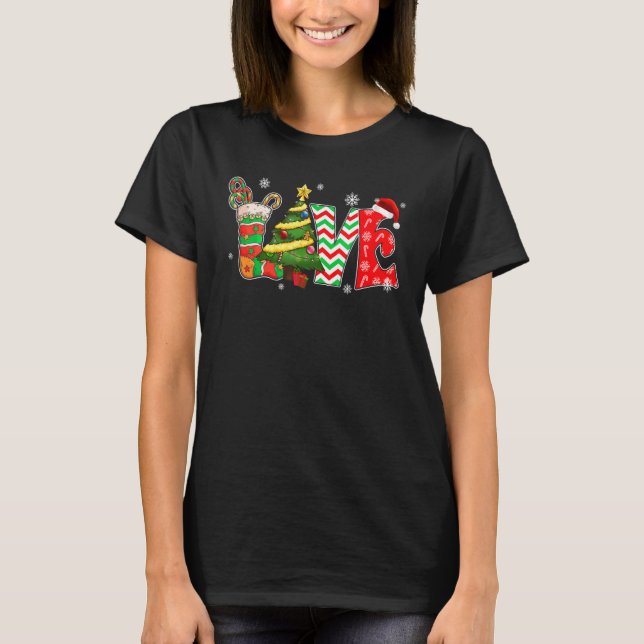 Merry Christmas Love Xmas Happy Time Pine Tree T-Shirt (Front)