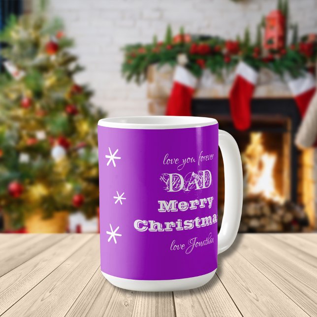 Merry Christmas Love You Forever Dad Mauve Coffee Mug (Simple, cute personalized soft purple "love you forever Dad", "Merry Christmas" mug.)