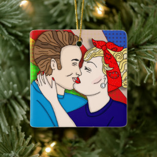 Merry Christmas Lover   Retro Couple Kissing Ceramic Ornament