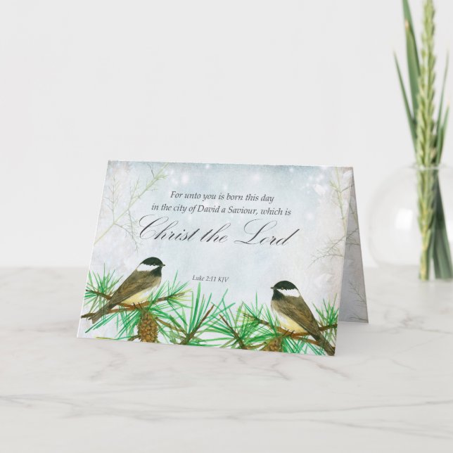 Merry Christmas Luke Bible Scripture Chickadees Card (Front)