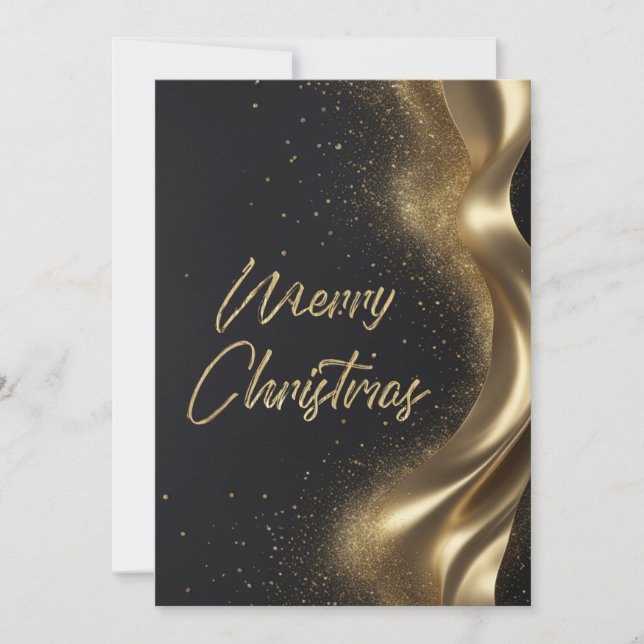 Merry Christmas Luxe Black Gold Holiday Card (Front)