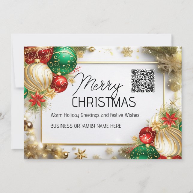 Merry Christmas luxurious white gold QR business  Holiday Card (Front)