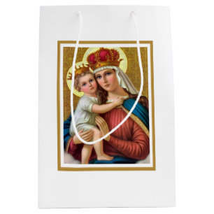 MERRY CHRISTMAS Madonna and Child gift bag. Medium Gift Bag
