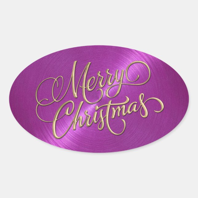 Merry Christmas Magenta Embossed Look Oval Sticker (Front)