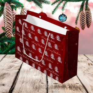 Merry Christmas Magical Crimson Christmas Unicorn Large Gift Bag