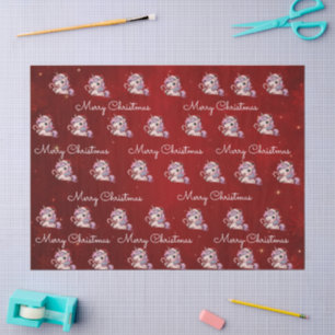 Merry Christmas Magical Crimson Christmas Unicorn Tissue Paper