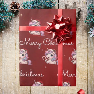 Merry Christmas Magical Crimson Christmas Unicorn Wrapping Paper