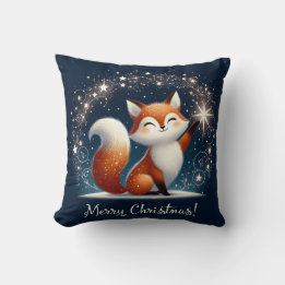 Merry Christmas - Magical Fox  Throw Pillow
